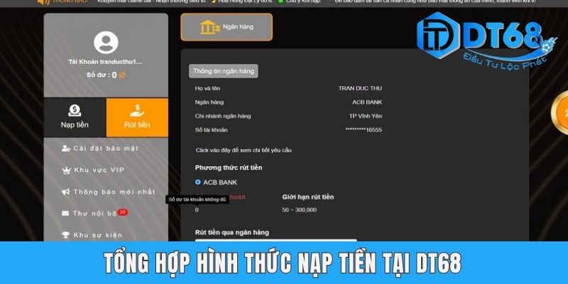 Tổng hợp hình thức nạp tiền tại DT68